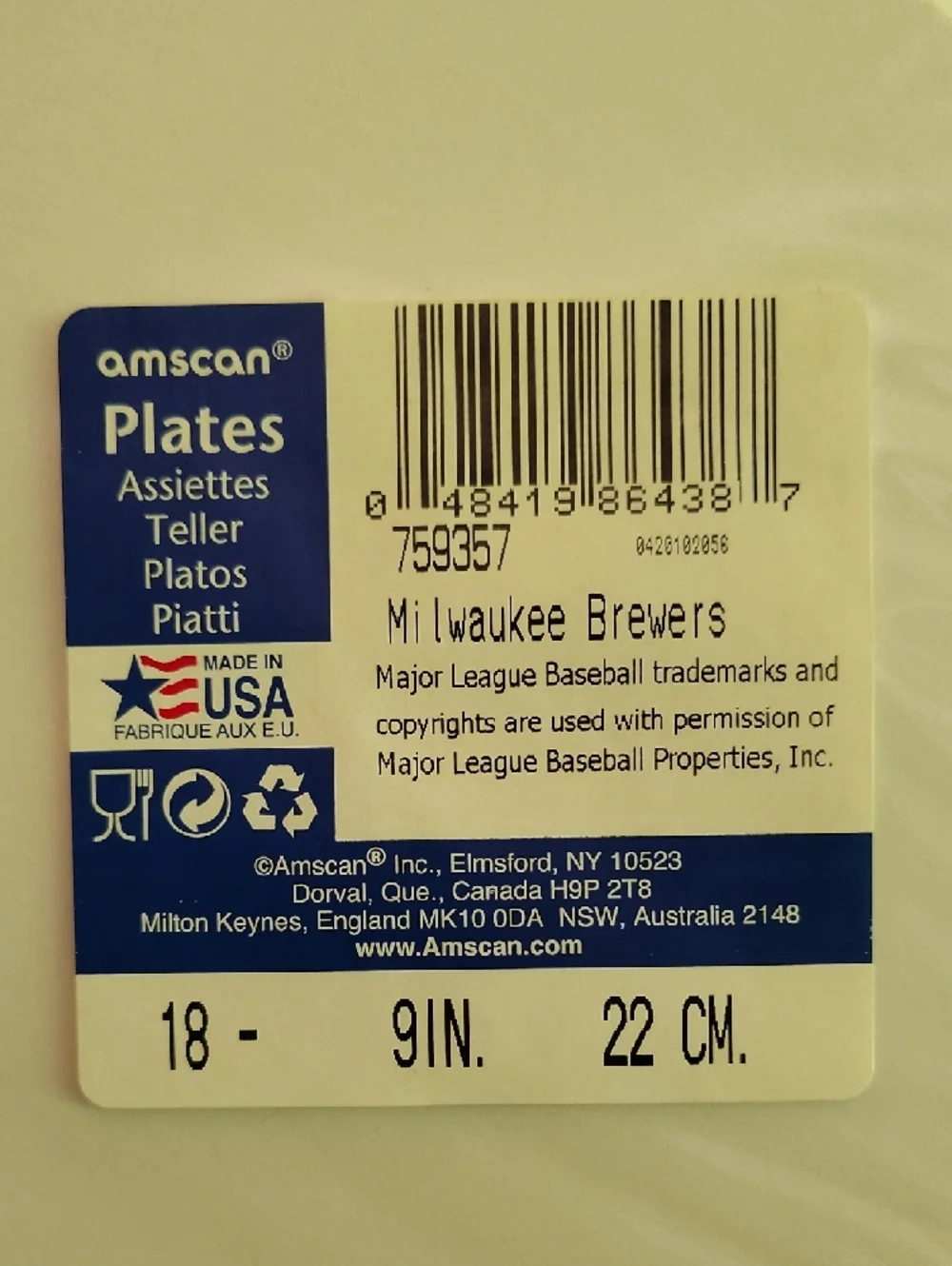 🟡🔥Amscan PIRATES,& MILWAUKEE BREWERS  Disposable Paper Plates / 2 for $13